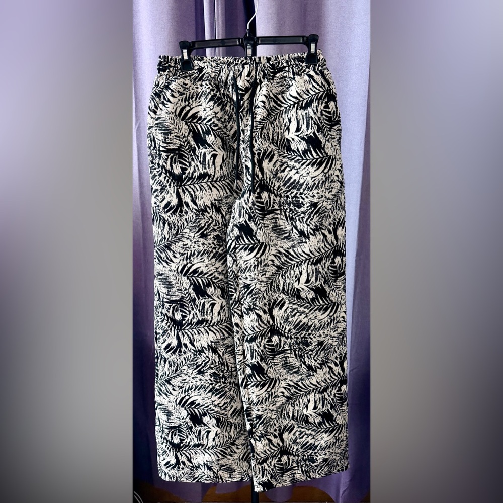 BLACK PRINTED JACQUARD DRAWSTRING WAIST WIDE LEG SWEATPANTS